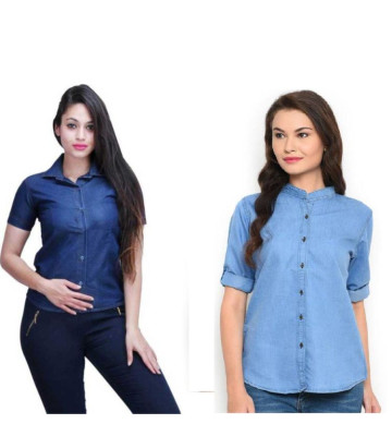 Women's Denim Solid Shirt Buy 1 Get 1 Fre Fabric Denim 